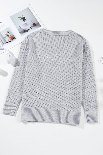 Openwork V-Neck Dropped Shoulder Sweater-Angel Casuals