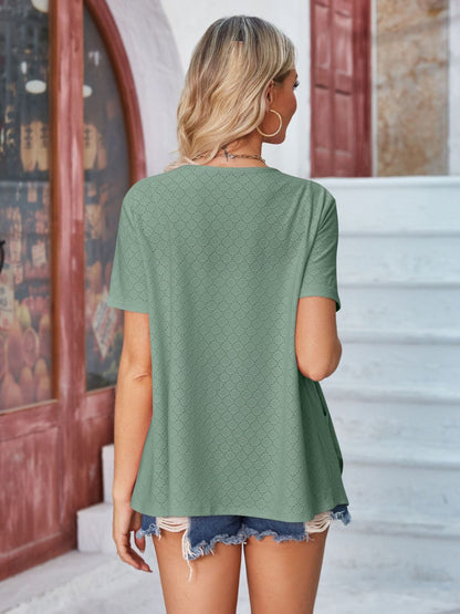 Eyelet Open Front Short Sleeve Cover Up-Angel Casuals
