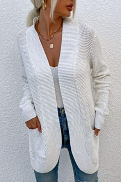 Open Front Rib-Knit Cardigan with Pockets-Angel Casuals