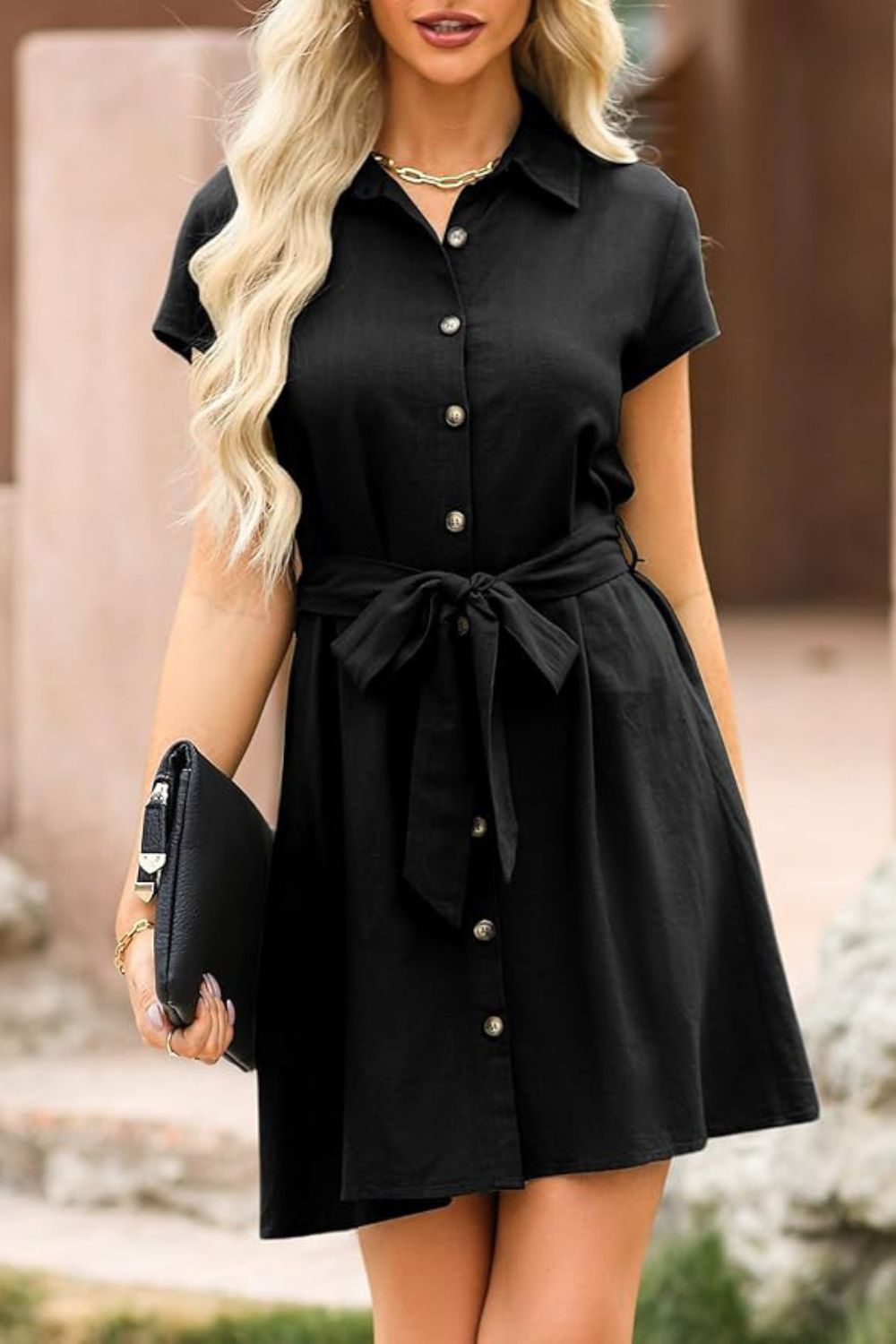 Tied Button Up Short Sleeve Dress-Angel Casuals