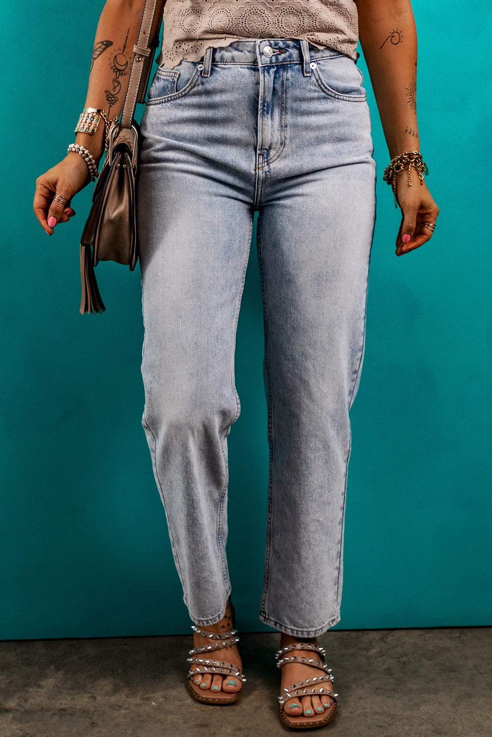 Pocketed Mid-Rise Waist Jeans-Angel Casuals