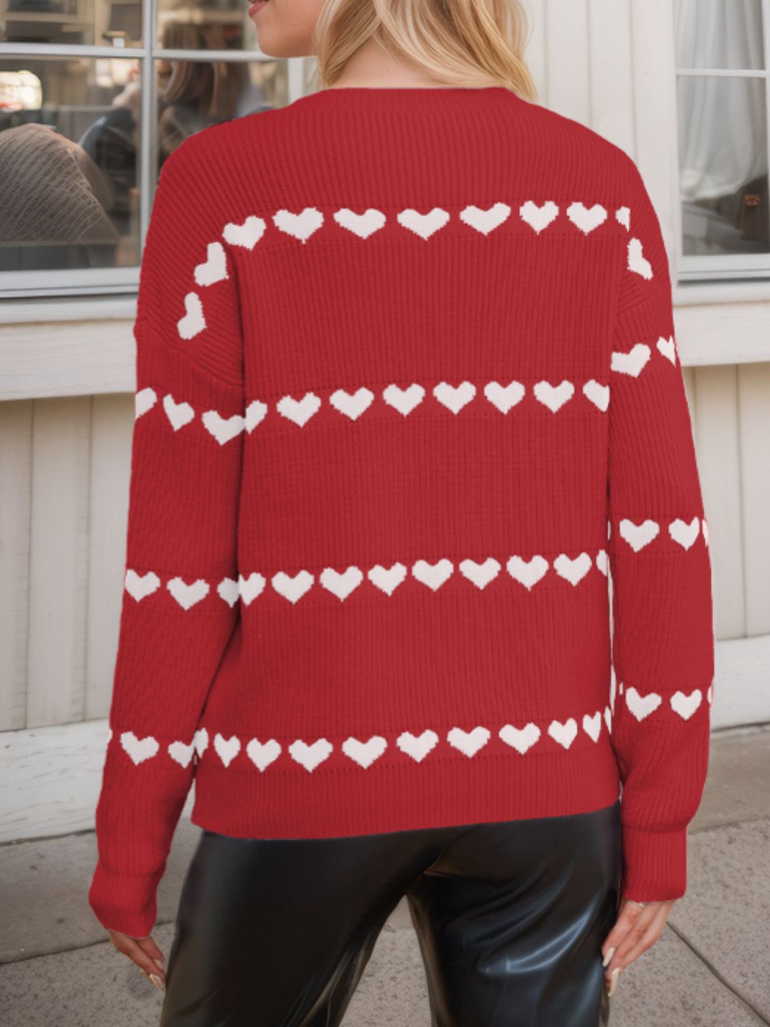 Heart Round Neck Long Sleeve Sweater-Angel Casuals
