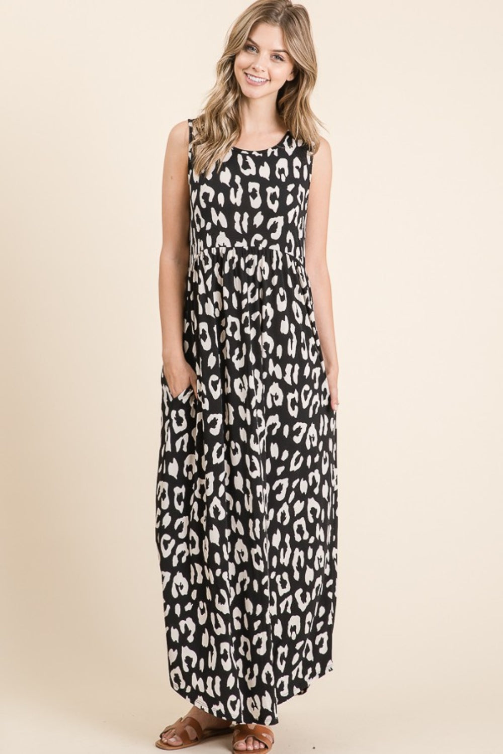 BOMBOM Leopard Maxi Dress with Pockets-Angel Casuals