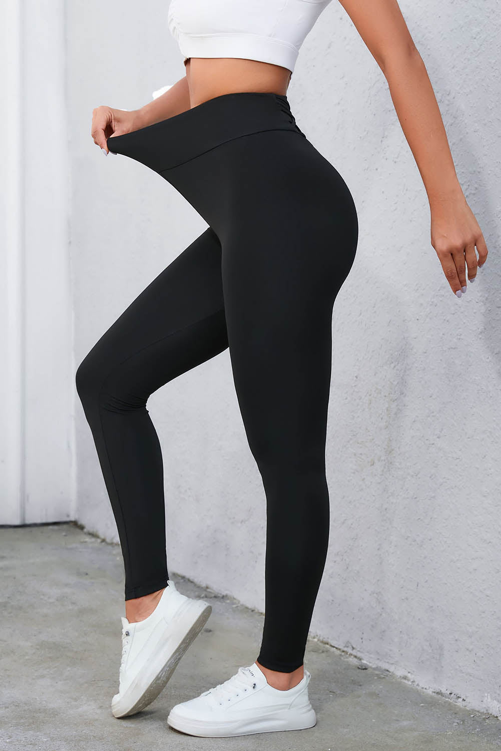 Crisscross Detail Wide Waistband Leggings-Angel Casuals