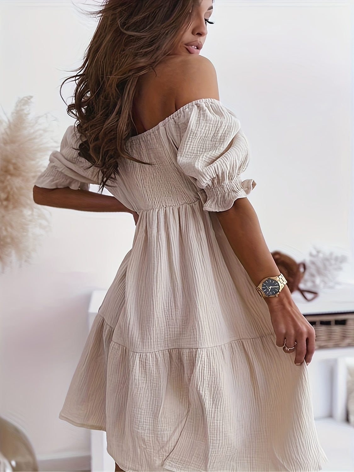 Full Size Ruffled Off-Shoulder Short Sleeve Dress-Angel Casuals