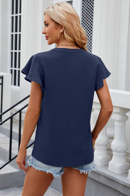 Notched Cap Sleeve T-Shirt-Angel Casuals