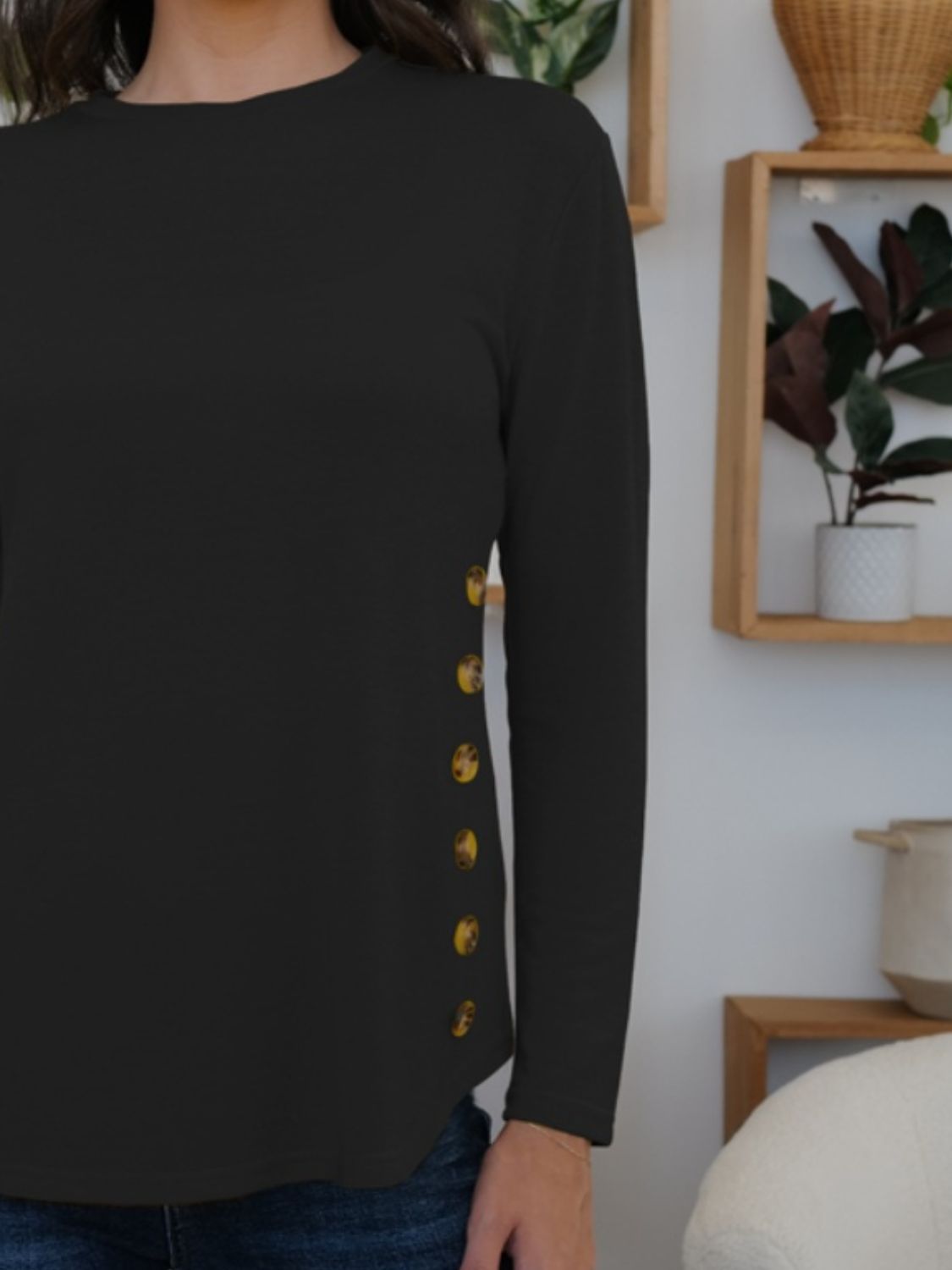 FAM-FAM Round Neck Long Sleeve T-Shirt-Angel Casuals