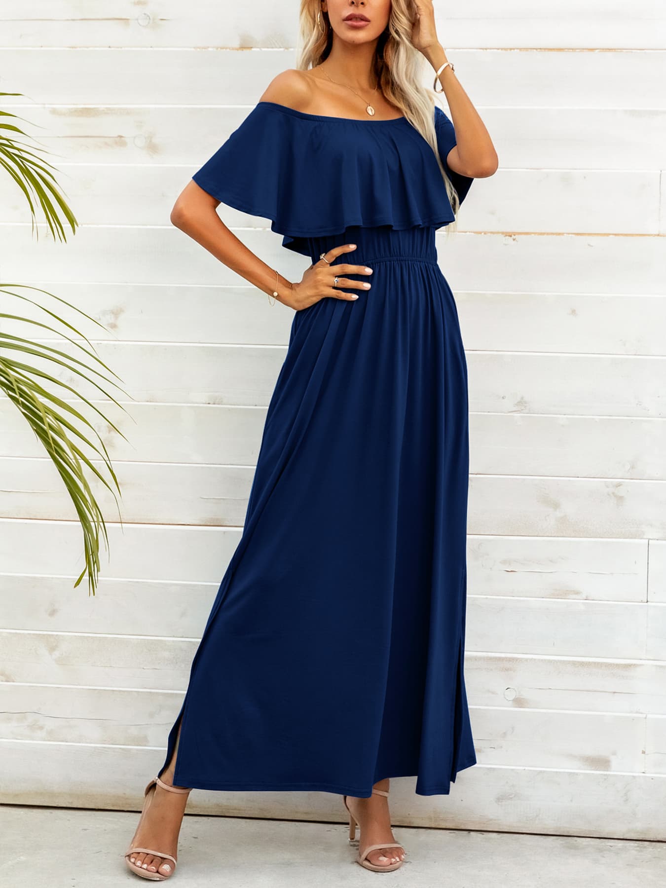 Off-Shoulder Slit Maxi Dress-Angel Casuals