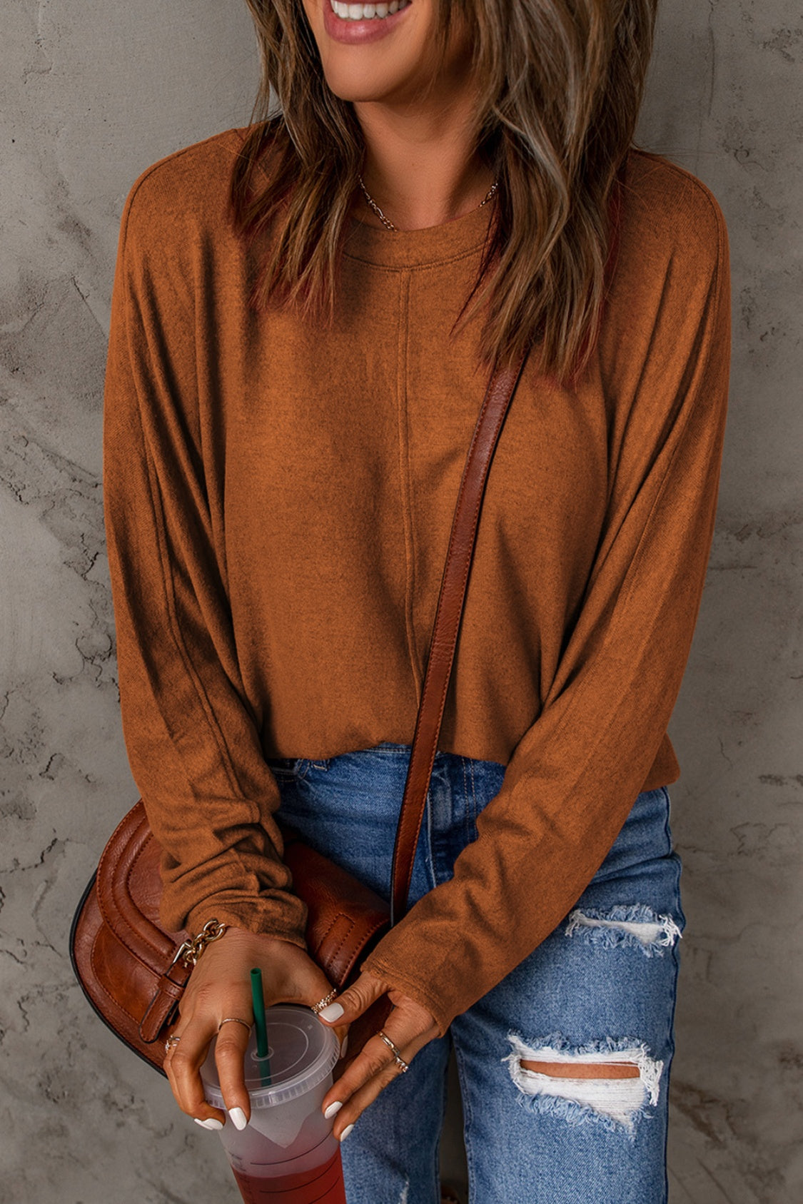 Seam Detail Round Neck Long Sleeve Top-Angel Casuals