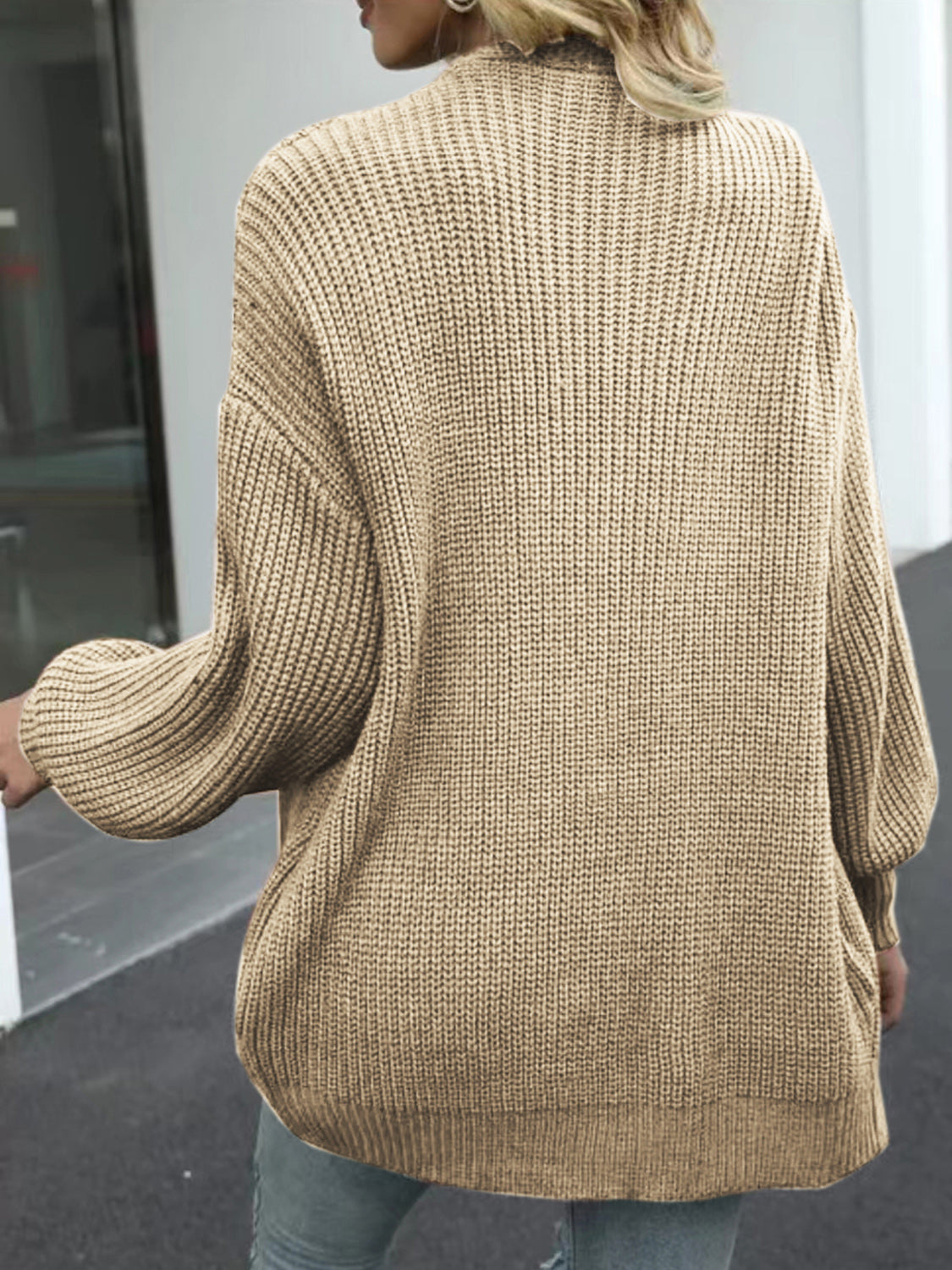 Drop Shoulder Balloon Sleeve Cardigan-Angel Casuals