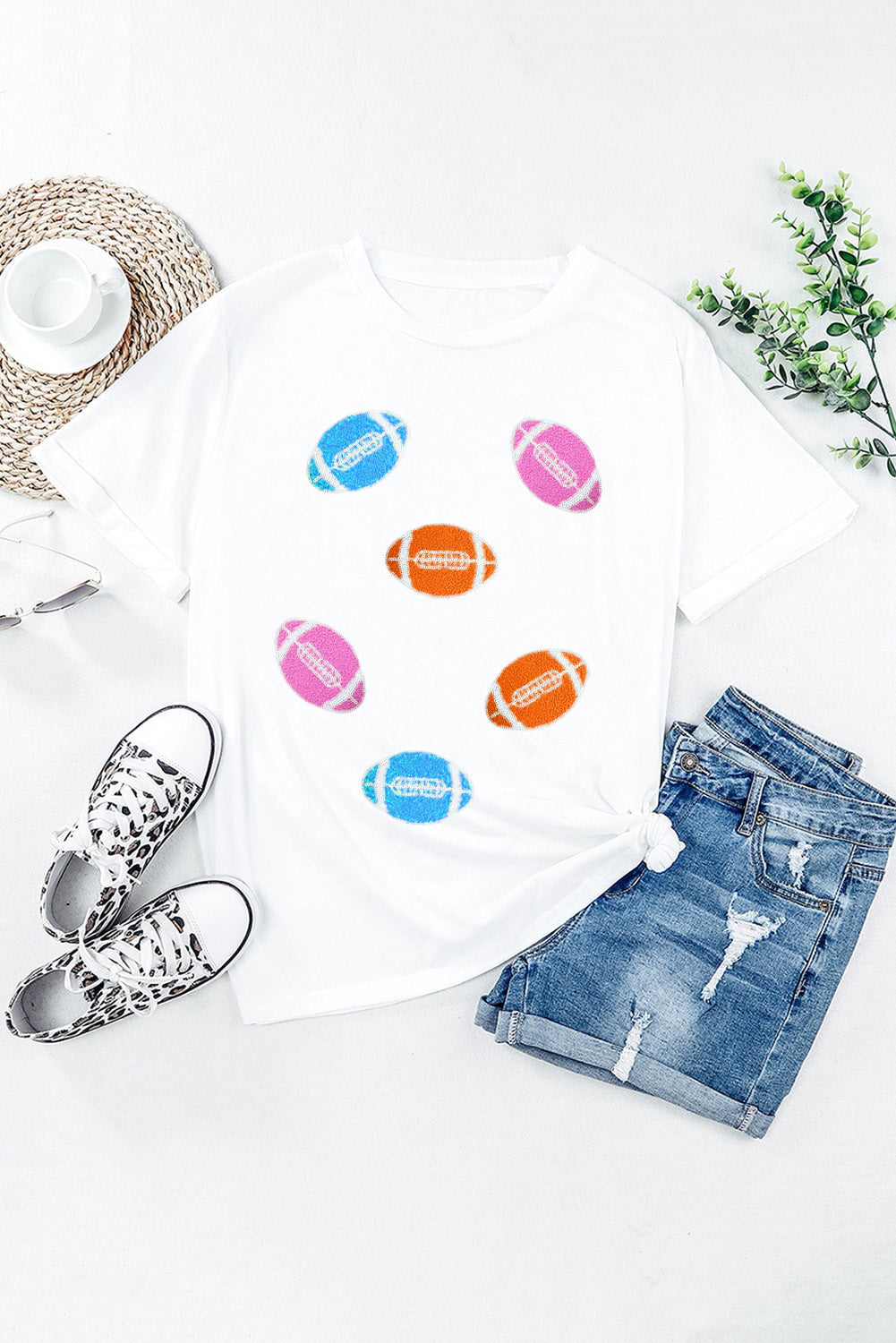 Football Round Neck Short Sleeve T-Shirt-Angel Casuals