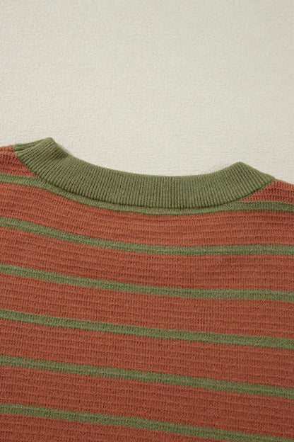 Striped Round Neck Long Sleeve Sweater-Angel Casuals