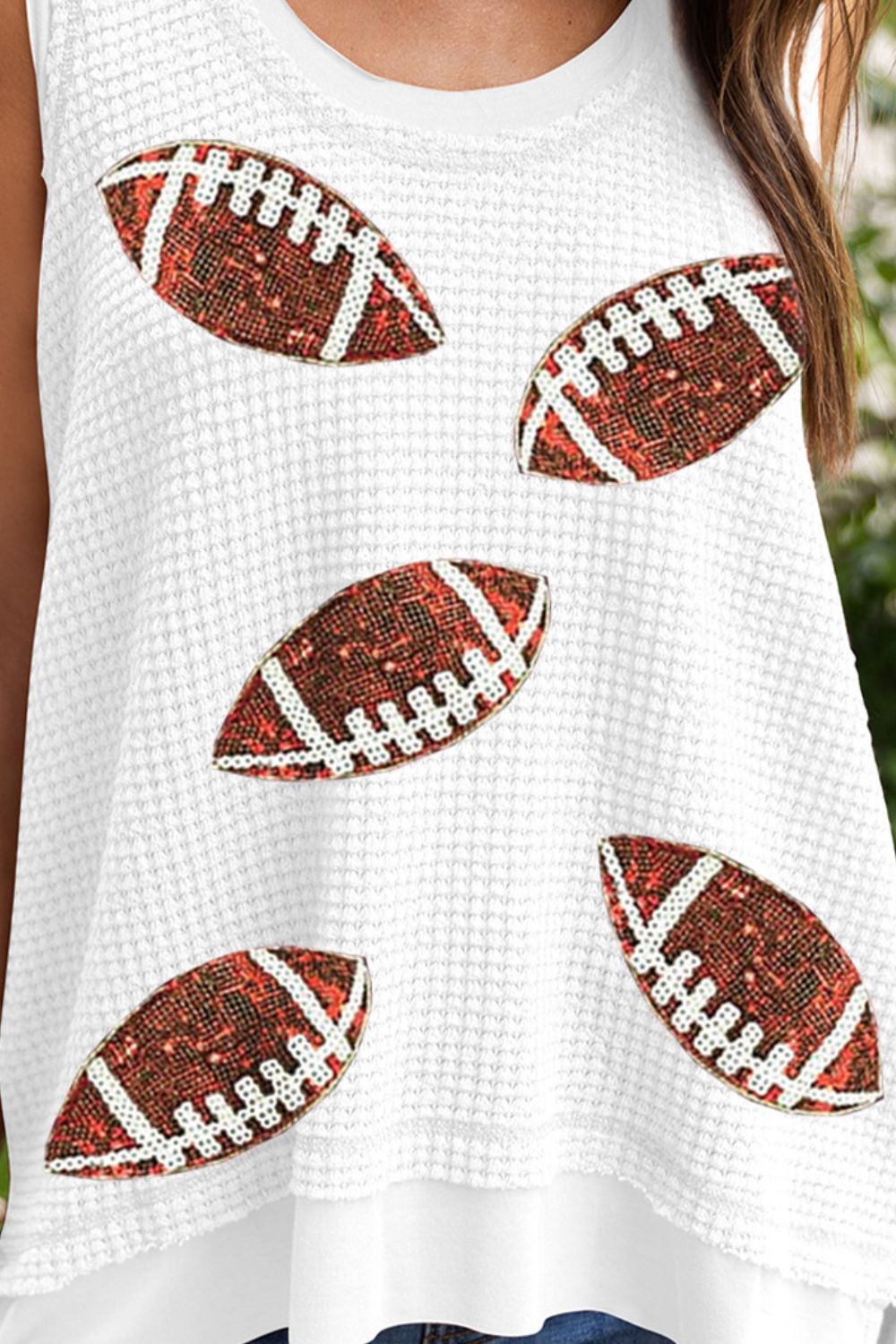 Sequin Football Round Neck Tank-Angel Casuals