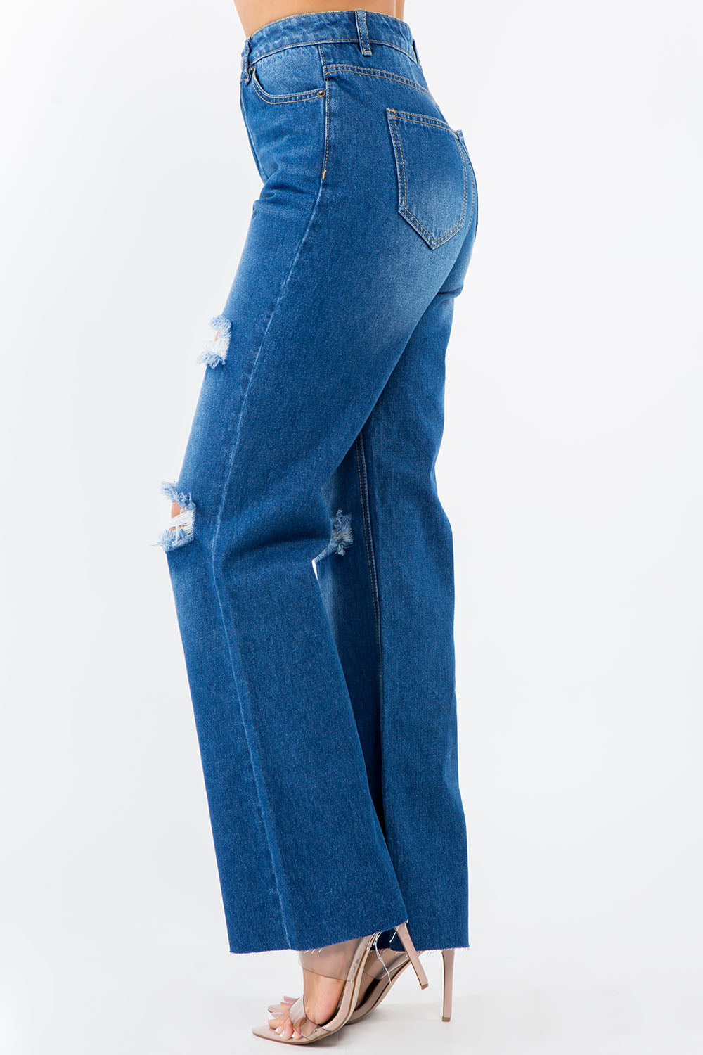 American Bazi High Waist Distressed Wide Leg Jeans-Angel Casuals