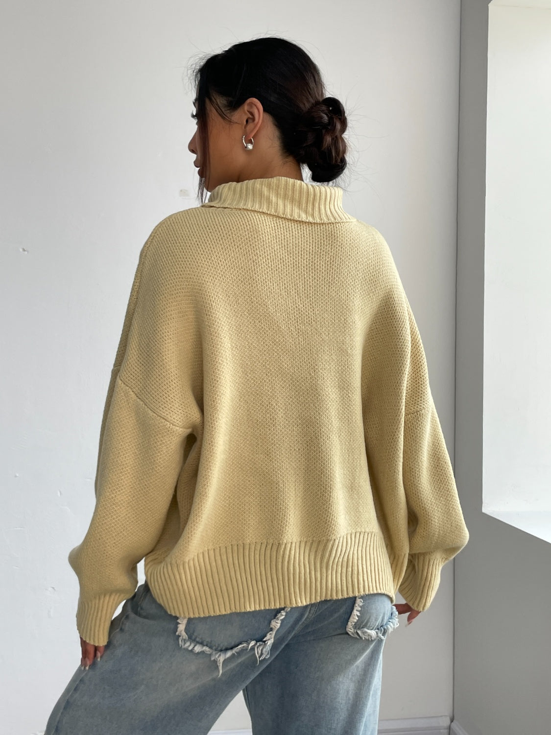 Turtleneck Dropped Shoulder Sweater-Angel Casuals