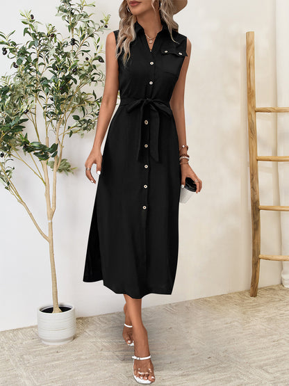 Button Up Sleeveless Midi Dress-Angel Casuals