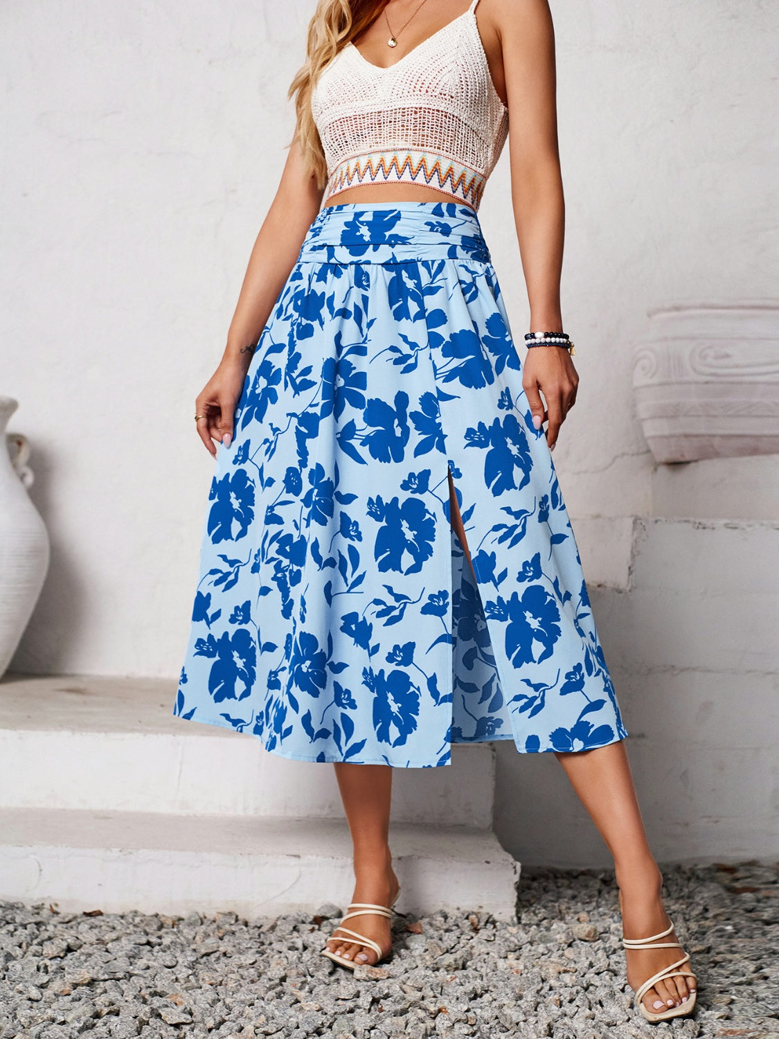 Slit Printed Midi Skirt-Angel Casuals