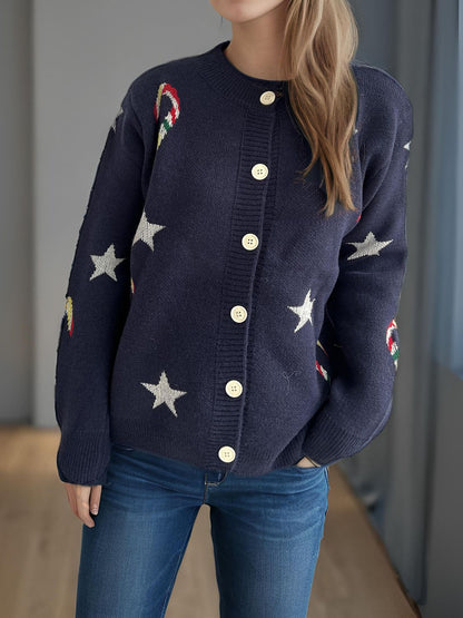 Candy Cane & Star Button Down Long Sleeve Cardigan-Angel Casuals