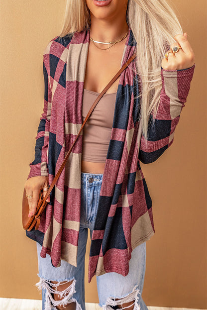 Plaid Open Front Cardigan-Angel Casuals