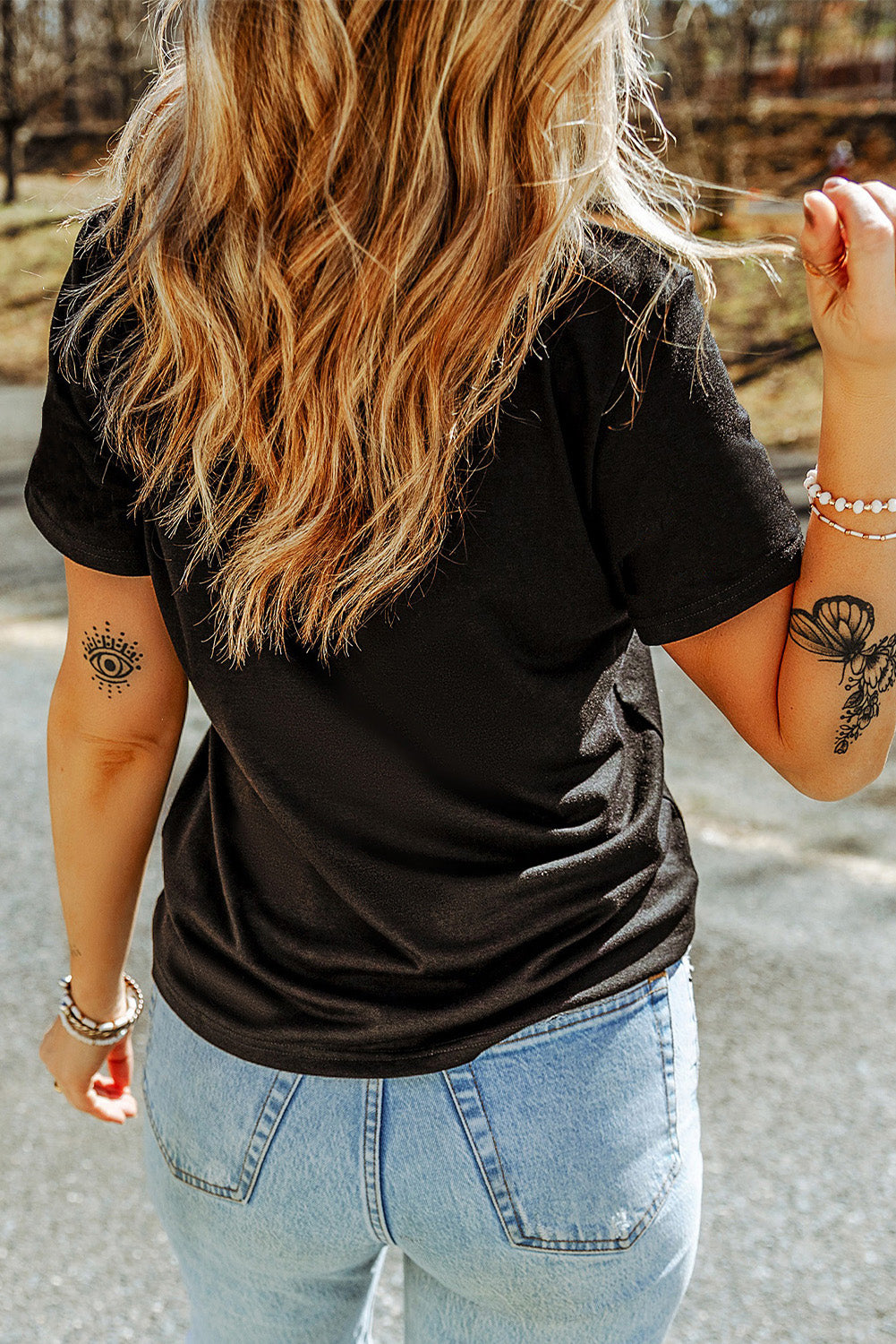 Rhinestone Round Neck Short Sleeve T-Shirt-Angel Casuals