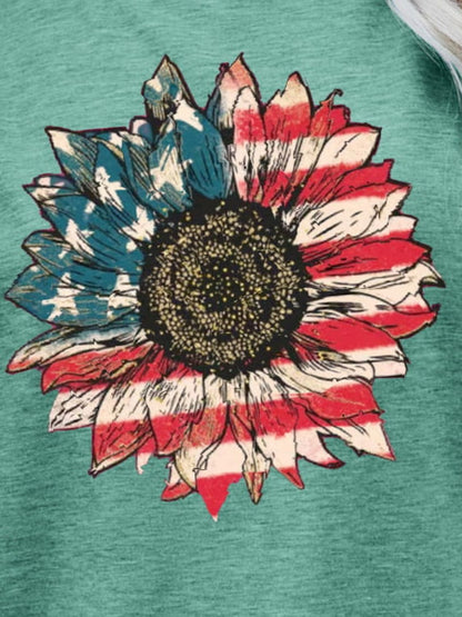 US Flag Flower Graphic Tee-Angel Casuals