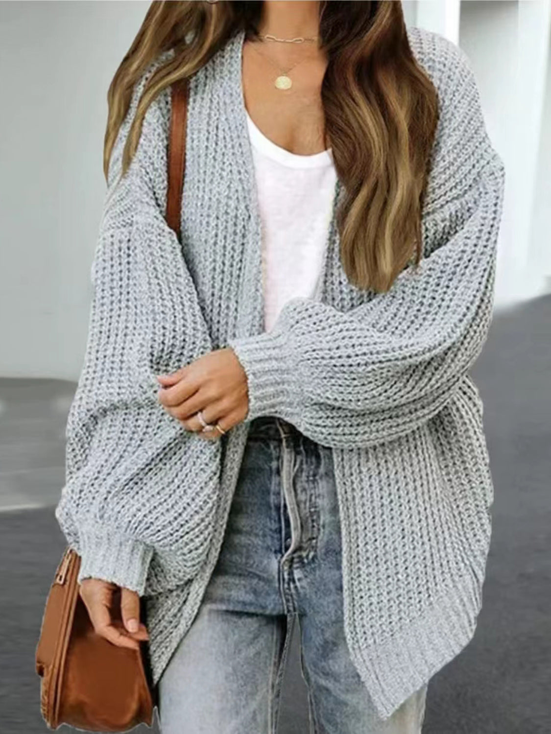 Drop Shoulder Balloon Sleeve Cardigan-Angel Casuals