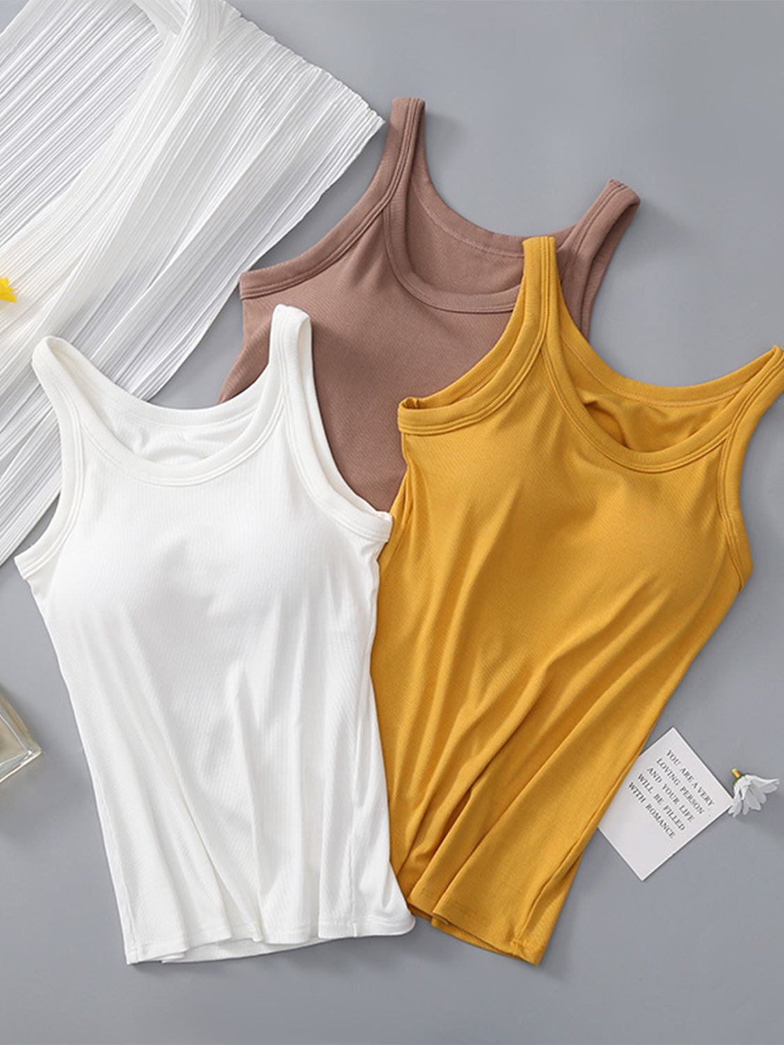 Round Neck Tank with Bra-Angel Casuals