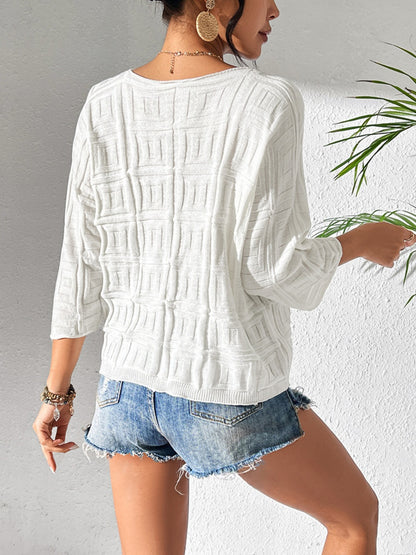 V-Neck Three-Quarter Sleeve Knit Top-Angel Casuals