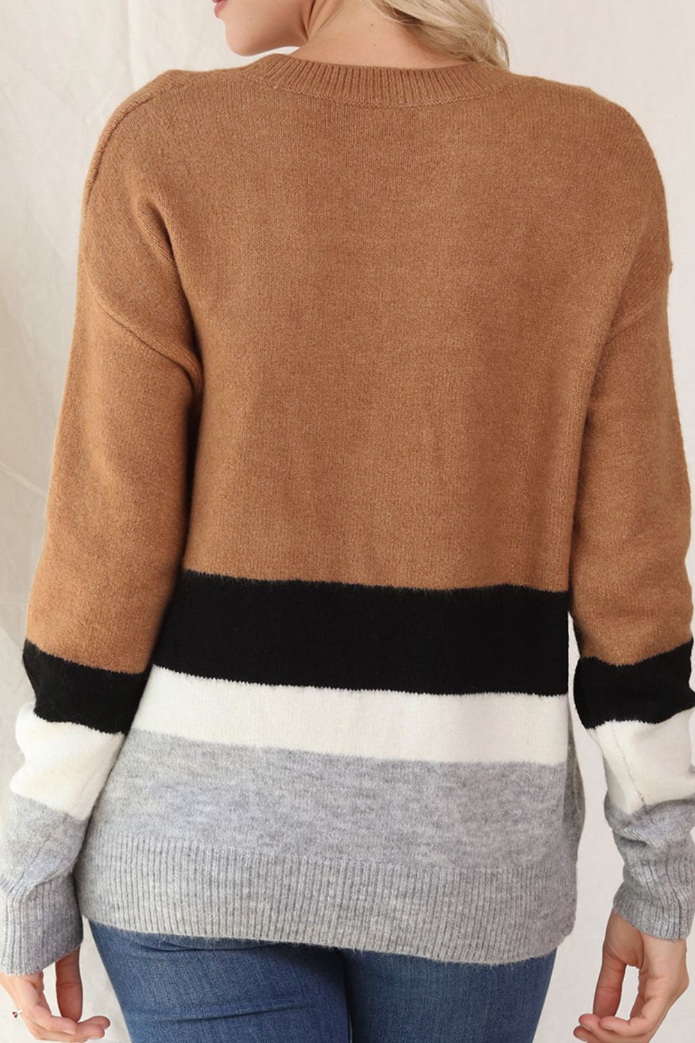 Color Block Round Neck Dropped Shoulder Sweater-Angel Casuals