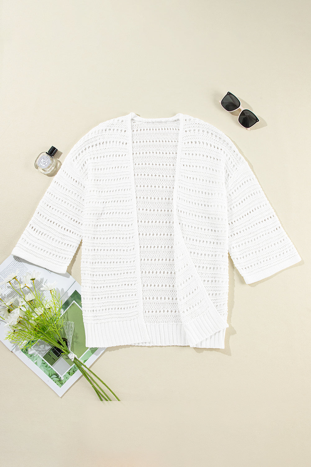 Openwork Open Front Long Sleeve Cardigan-Angel Casuals