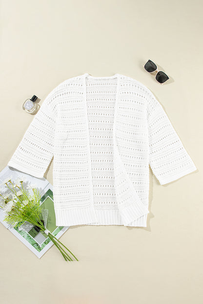 Openwork Open Front Long Sleeve Cardigan-Angel Casuals