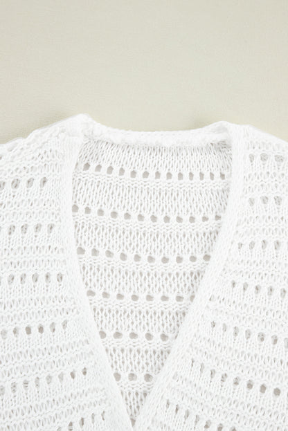 Openwork Open Front Long Sleeve Cardigan-Angel Casuals
