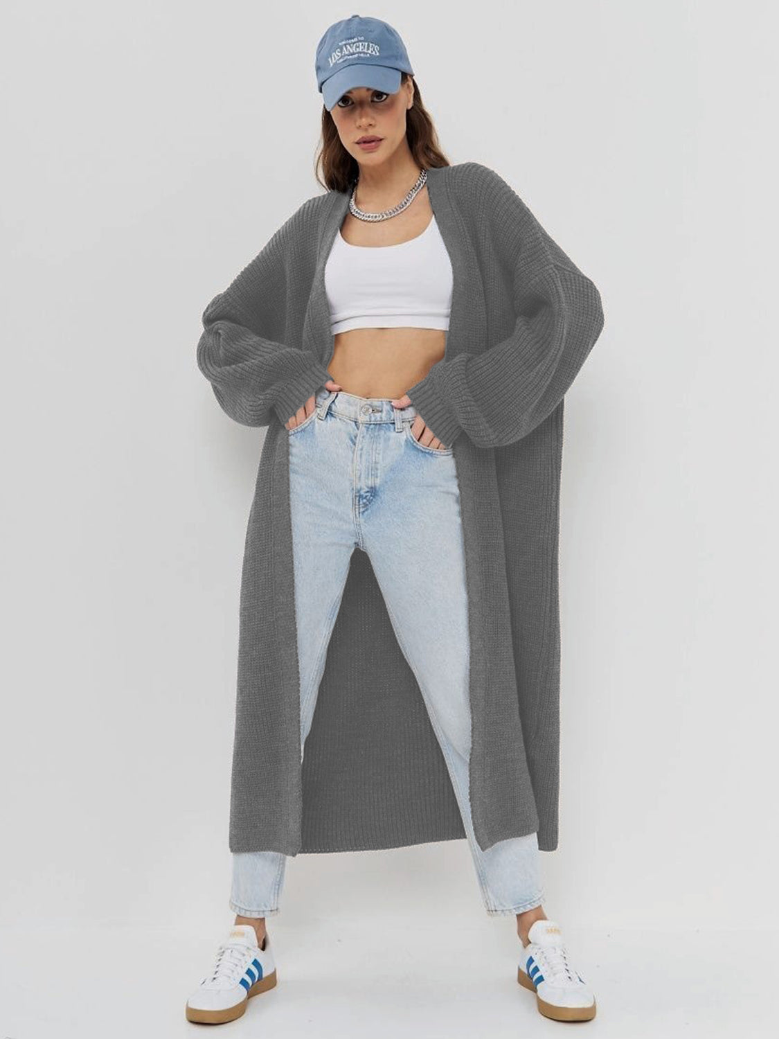 Open Front Long Sleeve Longline Cardigan-Angel Casuals