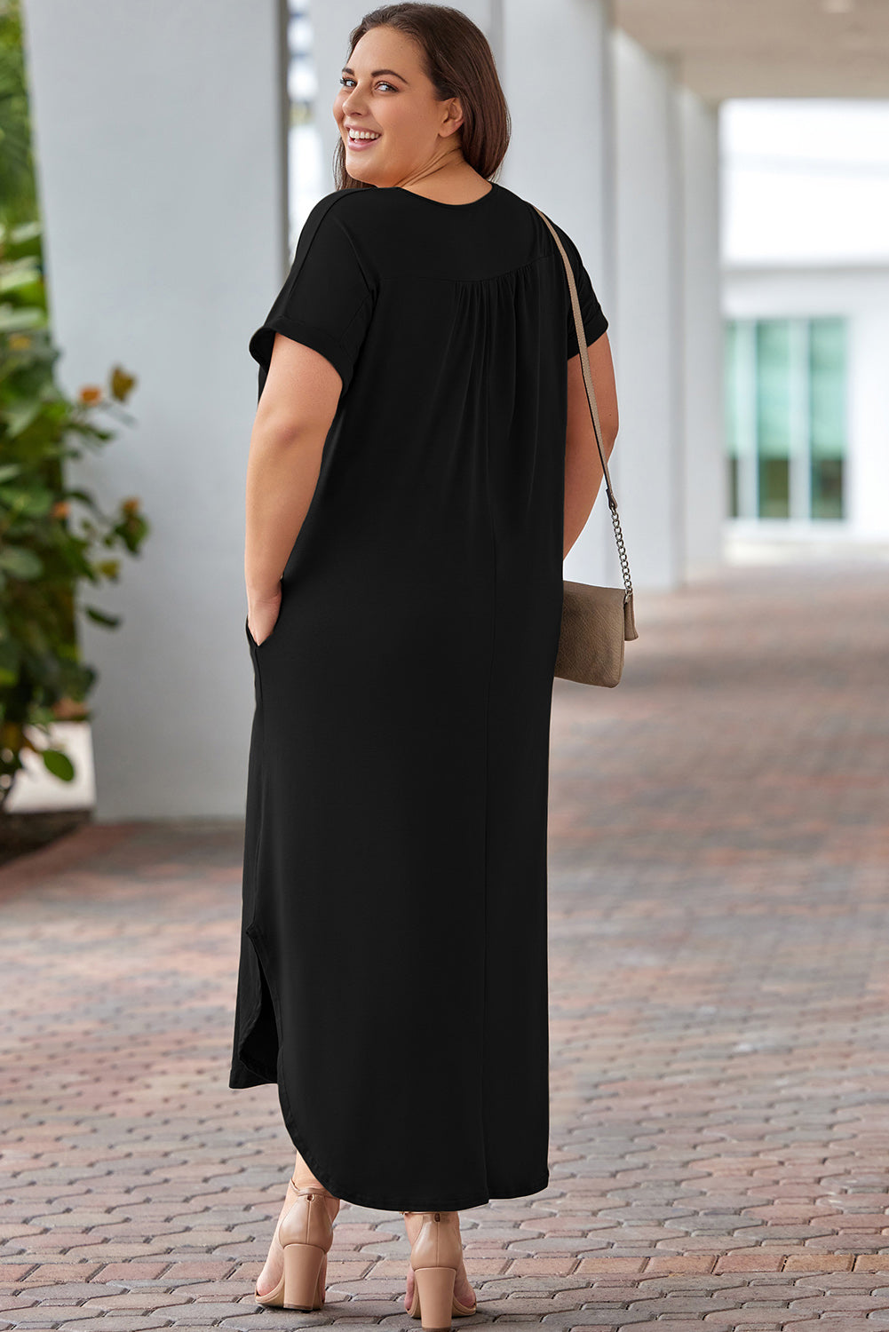 Plus Size V-Neck Short Sleeve Maxi Dress-Angel Casuals