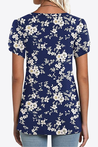 Printed Petal Sleeve V-Neck Blouse-Angel Casuals