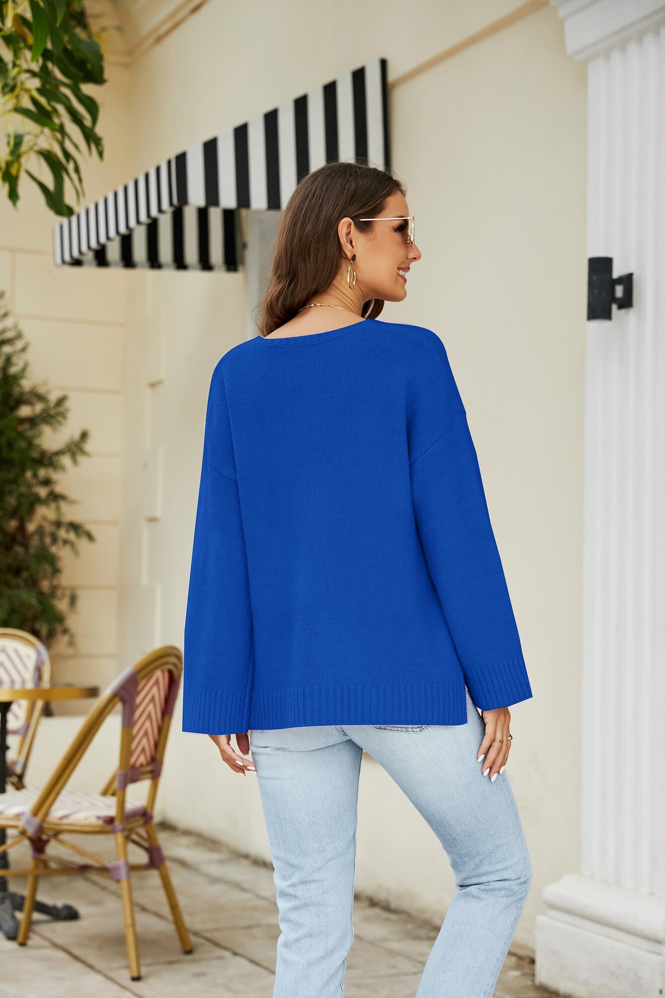 Drop Shoulder V-Neck Knit Pullover-Angel Casuals