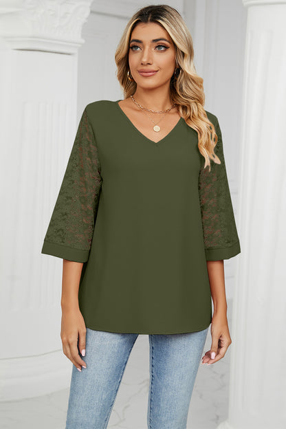 V-Neck Three-Quarter Sleeve Top-Angel Casuals