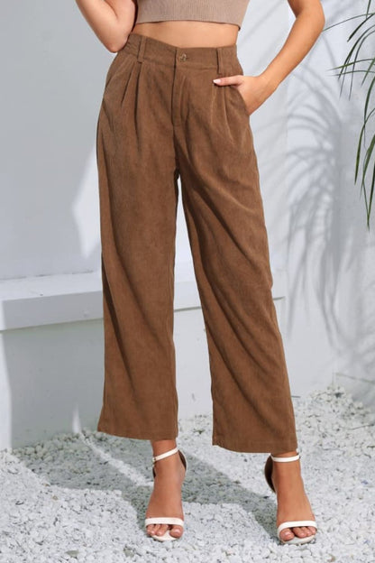 Buttoned Straight Hem Long Pants-Angel Casuals