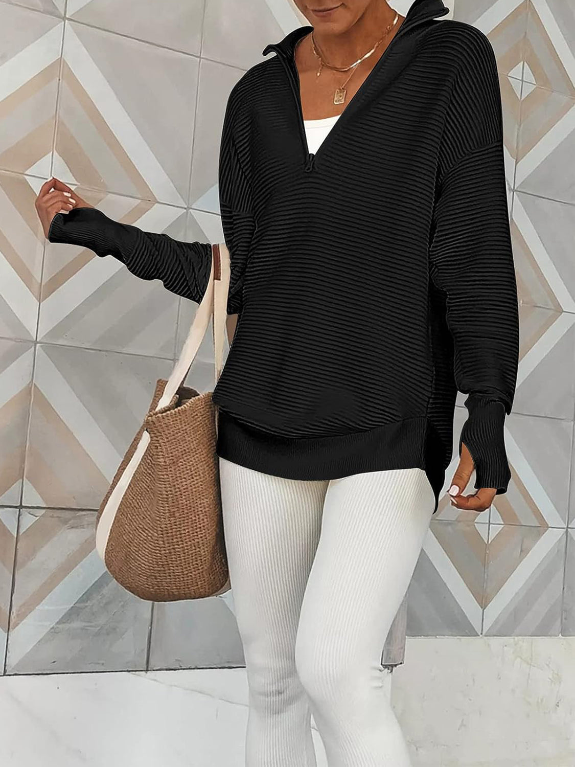 Half Zip Long Sleeve Knit Top-Angel Casuals