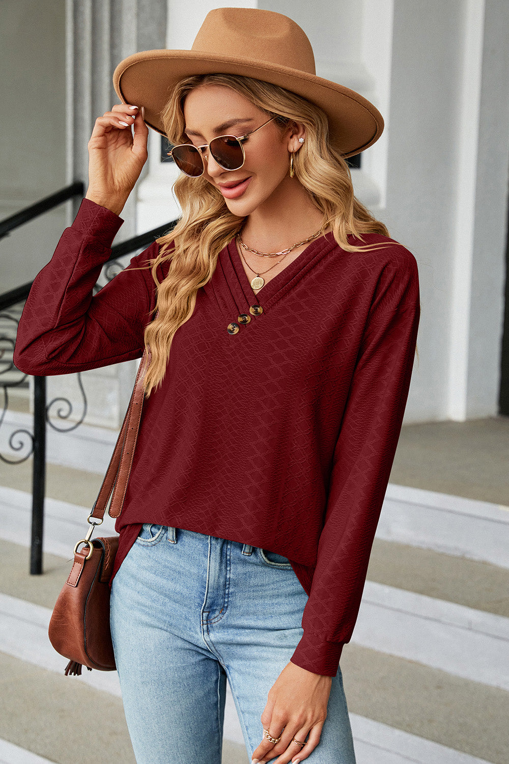 V-Neck Long Sleeve T-Shirt-Angel Casuals