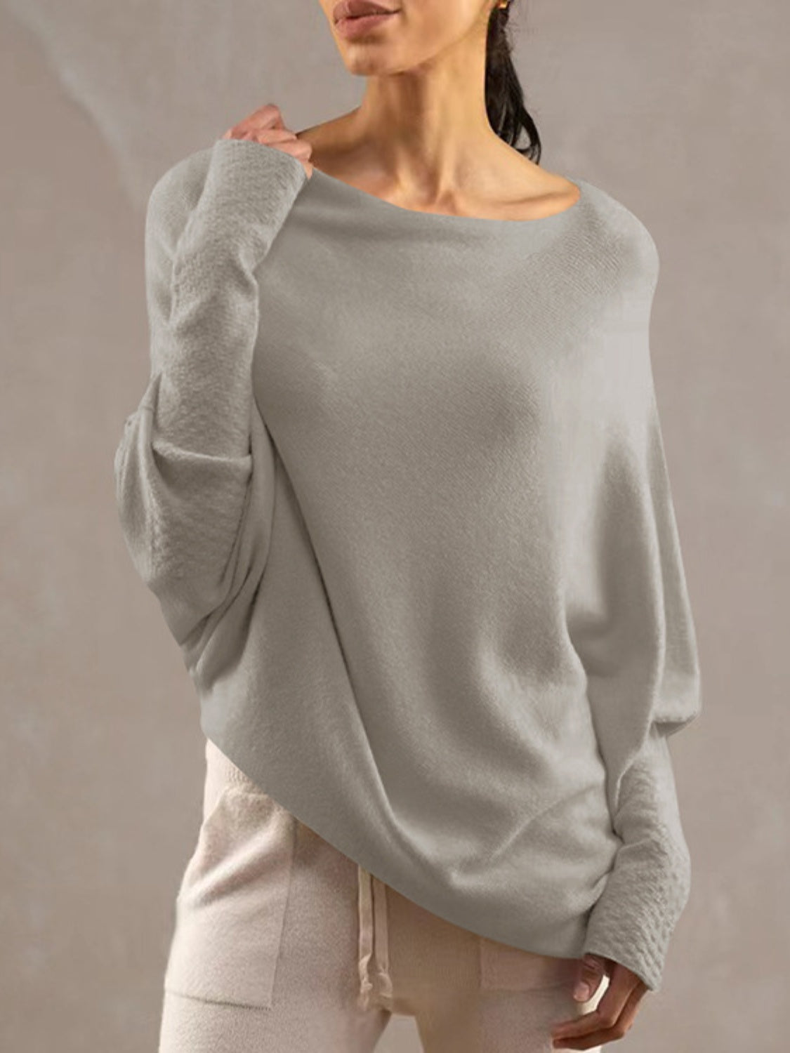 Full Size Boat Neck Batwing Sleeve Knit Top-Angel Casuals