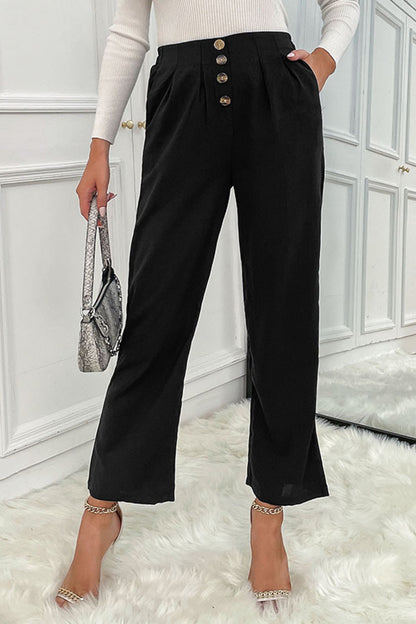 Button Fly Wide Leg Pants-Angel Casuals