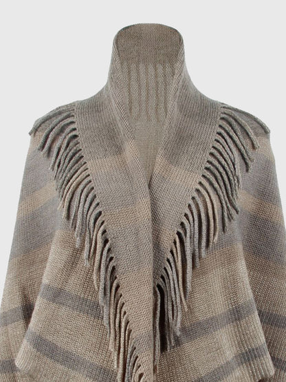 Fringe Detail Open Front Poncho-Angel Casuals