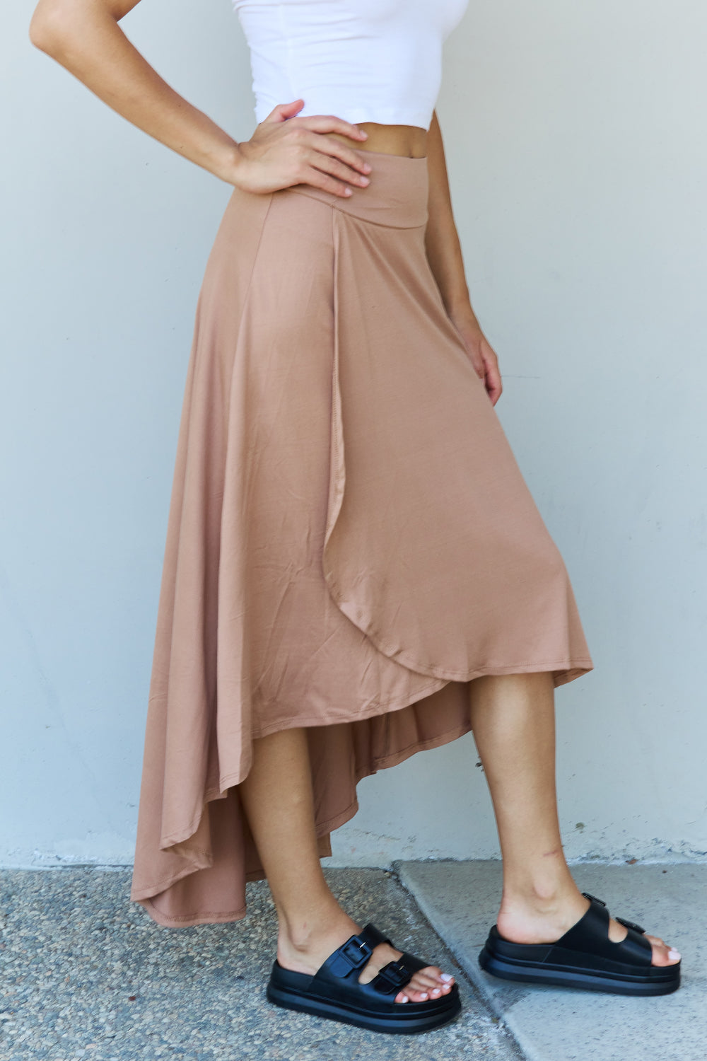 Ninexis First Choice High Waisted Flare Maxi Skirt in Camel-Angel Casuals