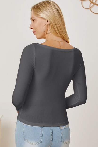 Square Neck Long Sleeve T-Shirt-Angel Casuals