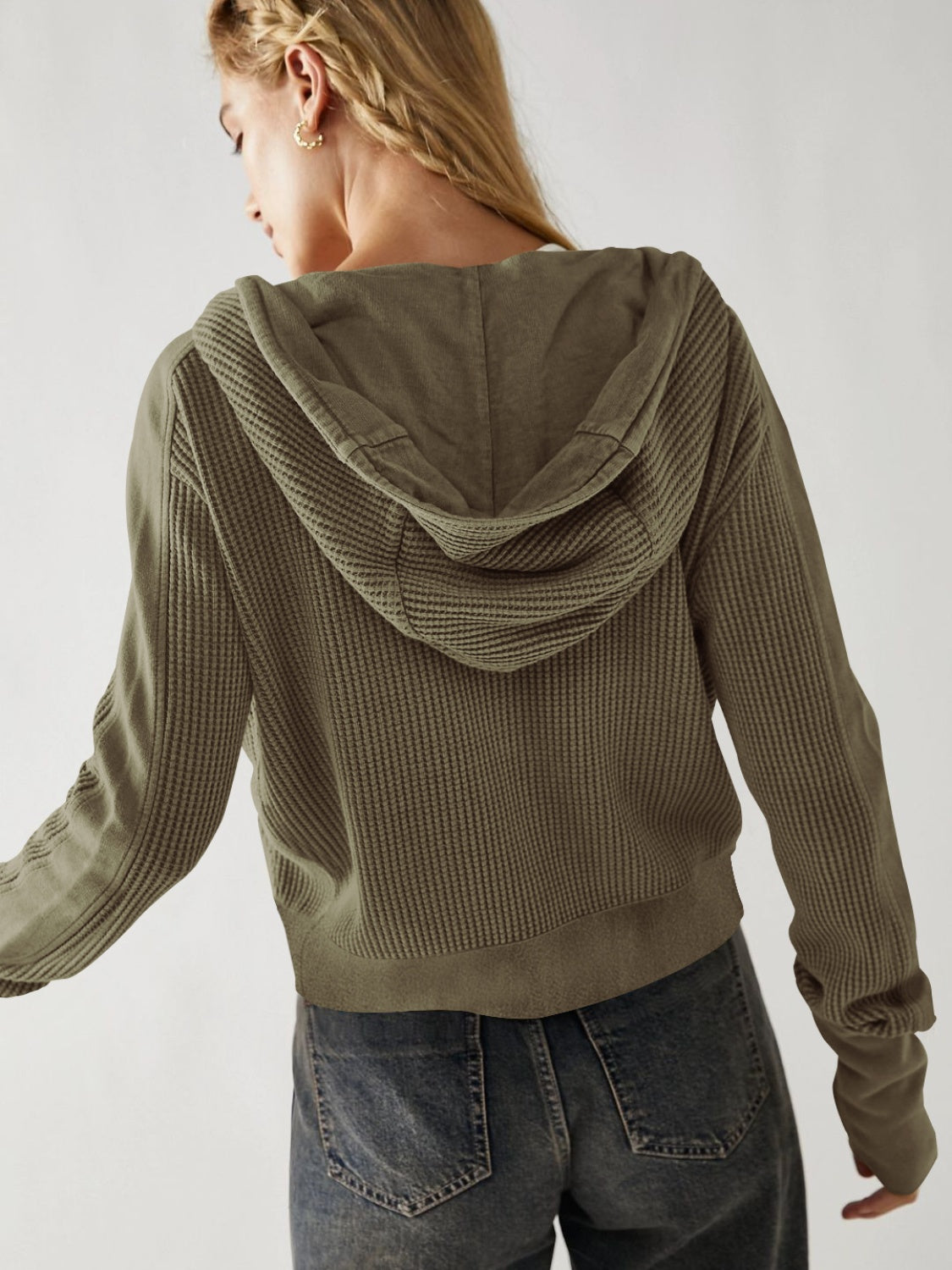 Waffle-Knit Dropped Shoulder Hooded Jacket-Angel Casuals