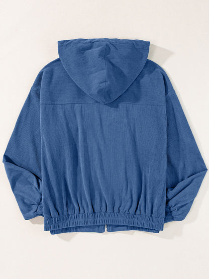 Drawstring Zip Up Long Sleeve Hooded Jacket-Angel Casuals