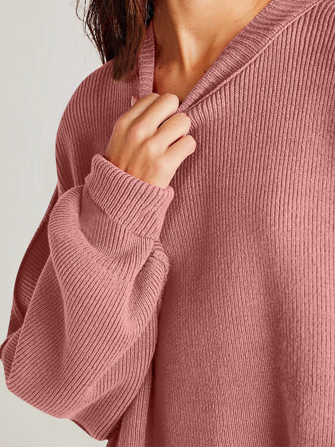 Double Take Side Slit Round Neck Long Sleeve Sweater-Angel Casuals