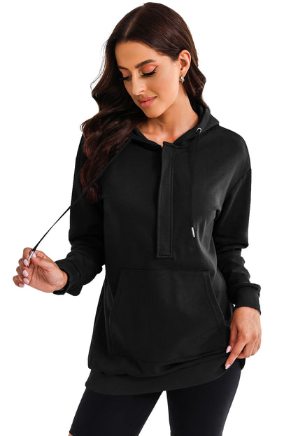 Drawstring Half Zip Hooded Dress-Angel Casuals