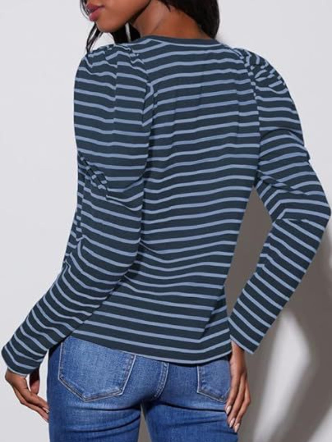 Striped Round Neck Long Sleeve T-Shirt-Angel Casuals